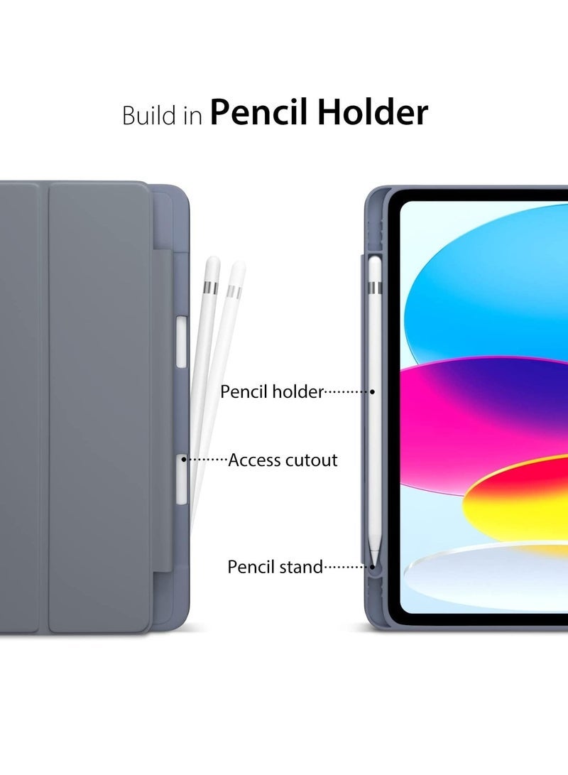 SmartGrist Smart Auto Wake/Sleep Cover with Built-in Pencil Holder Trifold Case for Apple iPad 10th Generation (Model A2696 A2757) - Lavender - Image 3