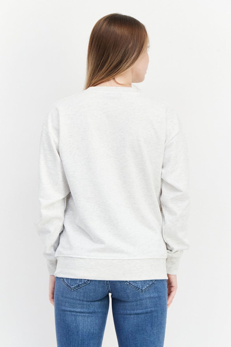 Marilyn Monroe Women Crew Neck Printed Long Sleeve Sweatshirts, Light Grey Melange - Image 4