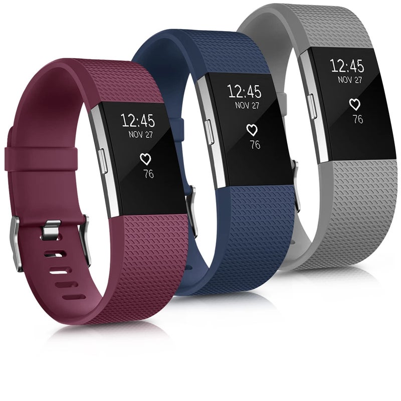 Mugust 3 Pack Sport Bands Compatible with Fitbit Charge 2 Bands Women Men, Adjustable Replacement Strap Wristbands for Fitbit Charge 2 HR Small Large (Small, Wine Red/Navy Blue/Gray) - Image 1