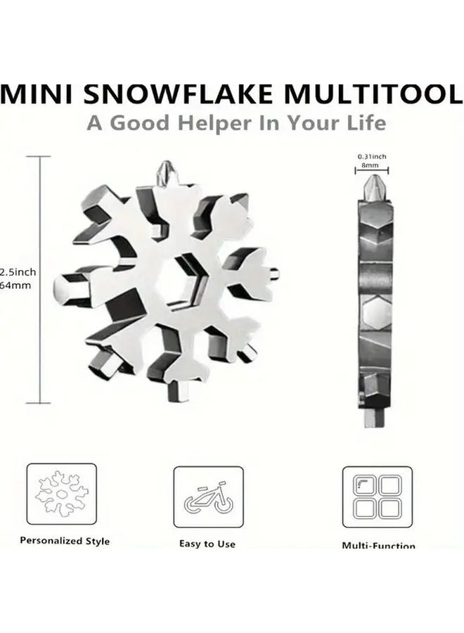 Silvery Snowflake Multitool with Keychain Hex Phillips Flat Head Screwdriver Bits - Image 3