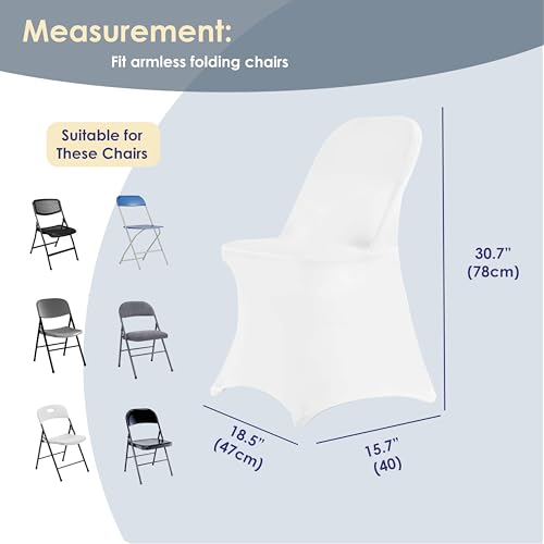 Craft And Party 50 Pack White Spandex Folding Chair Covers, Stretch Polyester Slipcovers for Wedding, Party & Dining Chairs – Flat Front Design, Universal Fit - Image 2