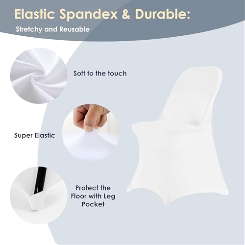 Craft And Party 50 Pack White Spandex Folding Chair Covers, Stretch Polyester Slipcovers for Wedding, Party & Dining Chairs – Flat Front Design, Universal Fit - Image 3