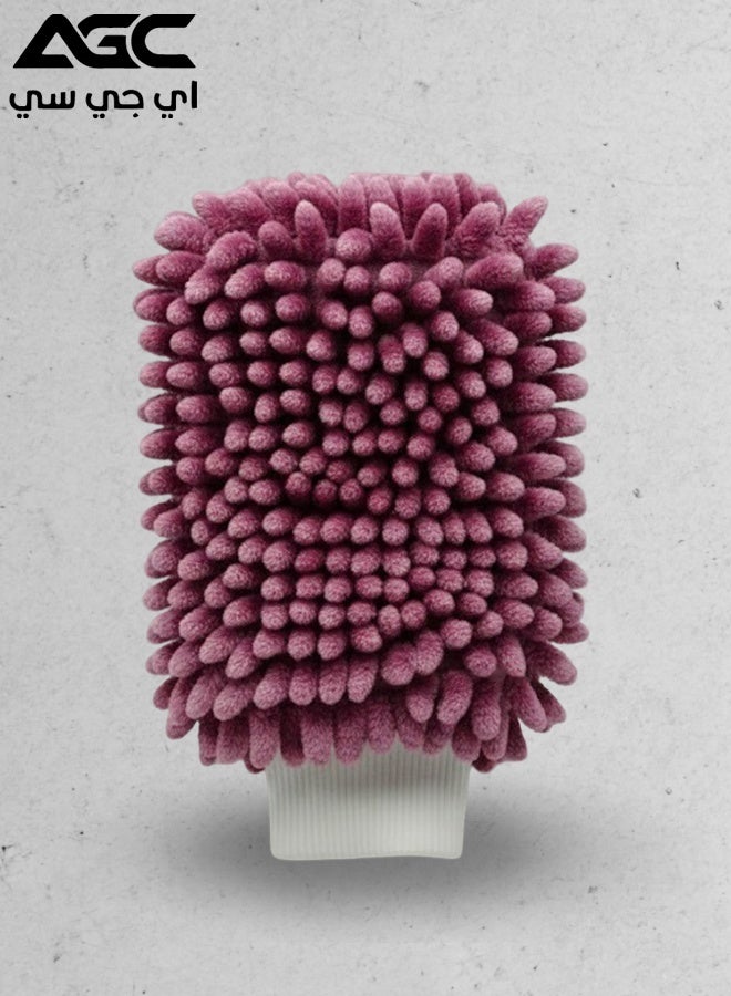 Agc Purple Microfiber Chenille Wash Mitt Double Sided Car Wash Glove 24x17cm Scratch Free Lint Free Ultra Absorbent Cleaning for Car Bike Truck Boat Kitchen Glass Mirror Waterproof Machine Washable Reusable Elastic Wrist Cuff Auto Detailing Tools - Image 1