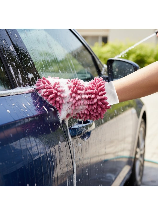 Agc Purple Microfiber Chenille Wash Mitt Double Sided Car Wash Glove 24x17cm Scratch Free Lint Free Ultra Absorbent Cleaning for Car Bike Truck Boat Kitchen Glass Mirror Waterproof Machine Washable Reusable Elastic Wrist Cuff Auto Detailing Tools - Image 2