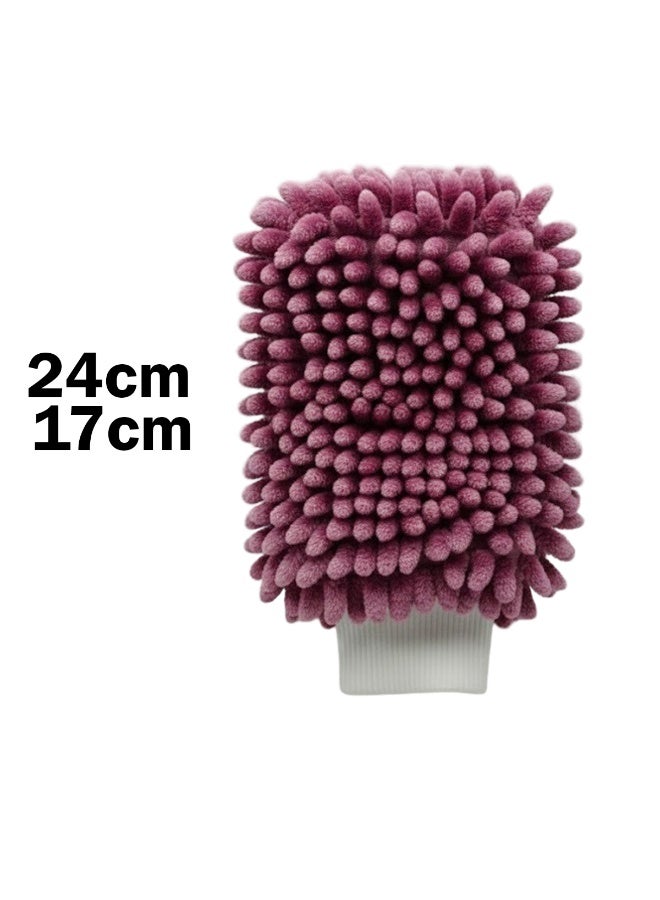 Agc Purple Microfiber Chenille Wash Mitt Double Sided Car Wash Glove 24x17cm Scratch Free Lint Free Ultra Absorbent Cleaning for Car Bike Truck Boat Kitchen Glass Mirror Waterproof Machine Washable Reusable Elastic Wrist Cuff Auto Detailing Tools - Image 4