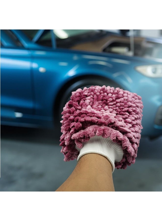 Agc Purple Microfiber Chenille Wash Mitt Double Sided Car Wash Glove 24x17cm Scratch Free Lint Free Ultra Absorbent Cleaning for Car Bike Truck Boat Kitchen Glass Mirror Waterproof Machine Washable Reusable Elastic Wrist Cuff Auto Detailing Tools - Image 5
