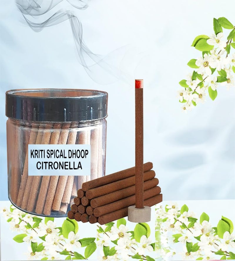 Kriti Creations Special Bambooless Incense Sticks - Citronella | Dhoop Sticks for Pooja | Long Lasting Fragrance | Dhoop Holder Inside | No Charcoal & Bamboo | Kriti Spical Dhoop Jar-150gm - Image 1