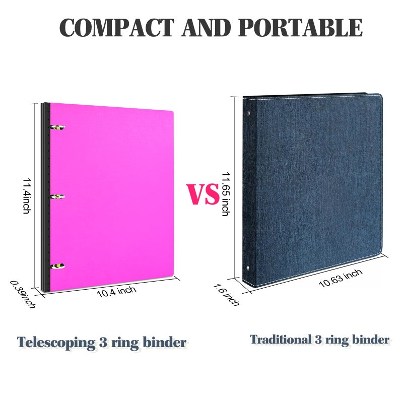 INFUN 1 INCH Telescoping 3 Ring Binder - 4PCS, Portable Plastic Binder with Telescoping Spine ï¼Œ3 Ring Binders with Foldable Front Cover Holds 8.5" x 11" Paper for School,Office and Homes - Image 4