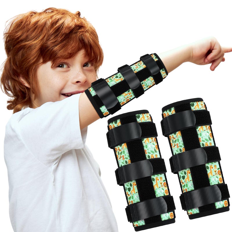 Threlaco 2 Pack Thumb Sucking Stop for Kids Toddlers Nail Biting Treatment Finger Sucking Deterrent Guard Prevention Anti Nose Picking Pediatric Elbow Immobilizer for Boys Girls 28 Years Animal