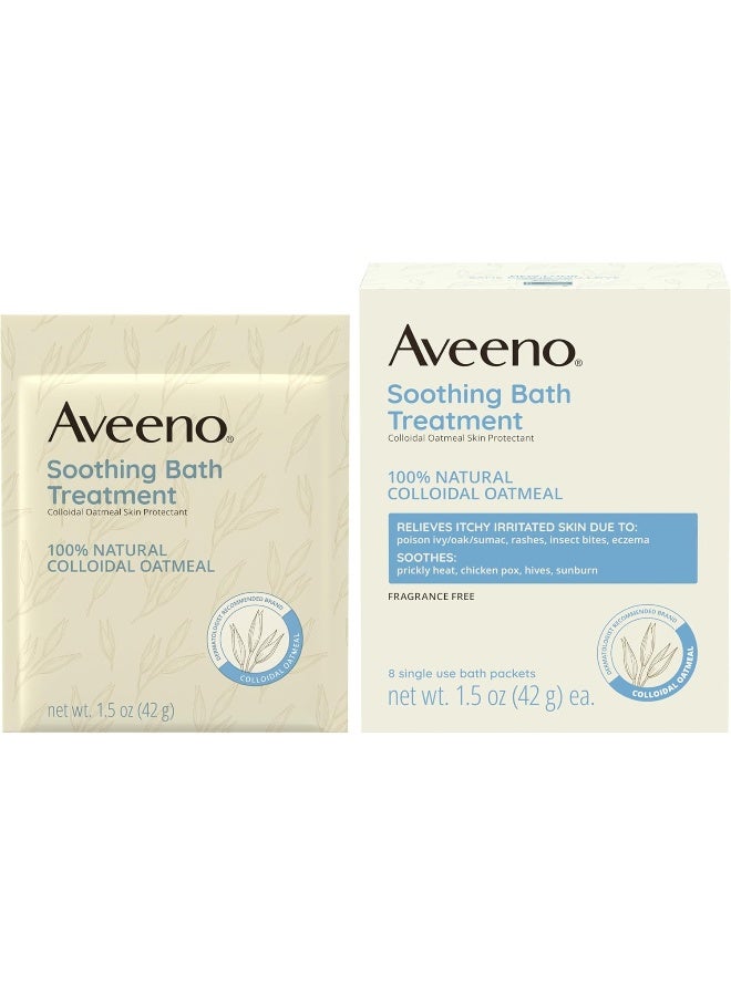 Aveeno Fragrance Free Soothing Bath Treatment, 100% Natural Colloidal Oatmeal, Sensitive Skin Bath Soak for Relief of Dry, Itchy, Irritated Skin Due to Eczema & Hives, Bath Packets, 8 ct. - Image 3