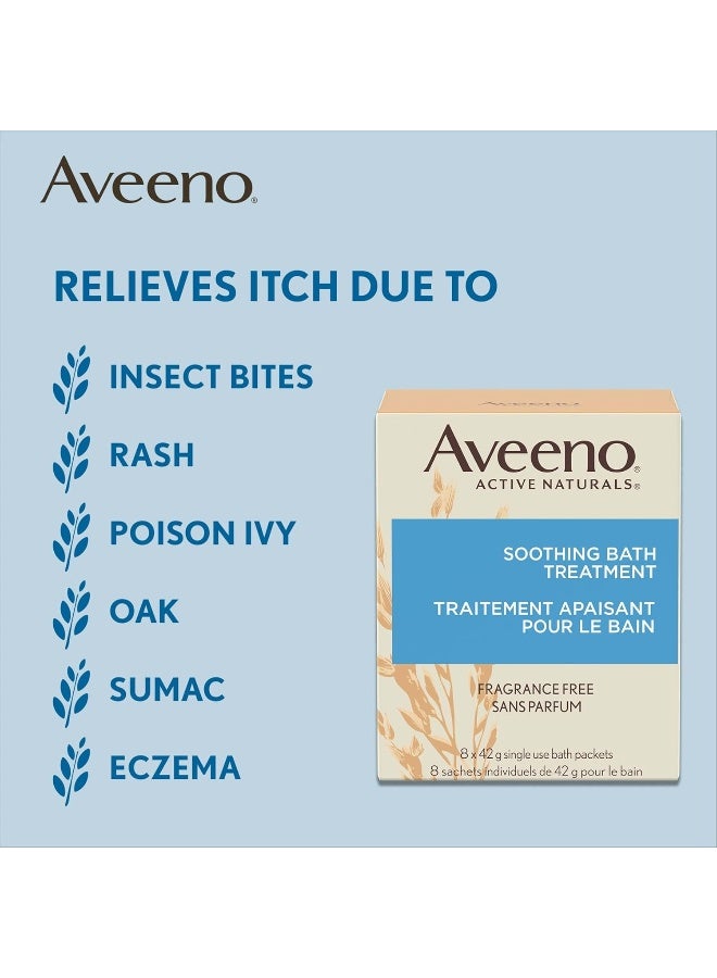 Aveeno Fragrance Free Soothing Bath Treatment, 100% Natural Colloidal Oatmeal, Sensitive Skin Bath Soak for Relief of Dry, Itchy, Irritated Skin Due to Eczema & Hives, Bath Packets, 8 ct. - Image 2