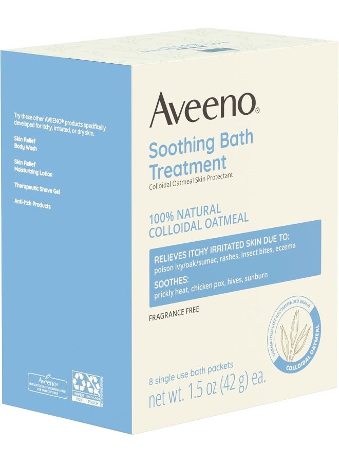 Aveeno Fragrance Free Soothing Bath Treatment, 100% Natural Colloidal Oatmeal, Sensitive Skin Bath Soak for Relief of Dry, Itchy, Irritated Skin Due to Eczema & Hives, Bath Packets, 8 ct. - Image 4