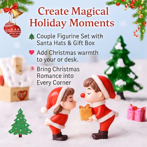 VAYINATO® Kissing Christmas Couple Miniature Figurine – Cute Resin Santa Boy & Girl Tabletop Decor | Romantic Holiday Ornament for Car, Home, DIY Crafts & Gifts - Image 4