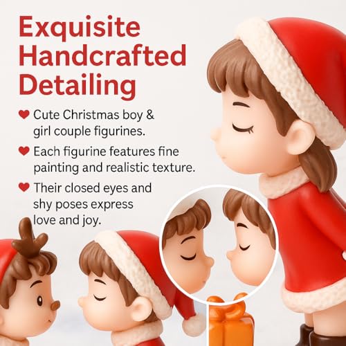 VAYINATO® Kissing Christmas Couple Miniature Figurine – Cute Resin Santa Boy & Girl Tabletop Decor | Romantic Holiday Ornament for Car, Home, DIY Crafts & Gifts - Image 3