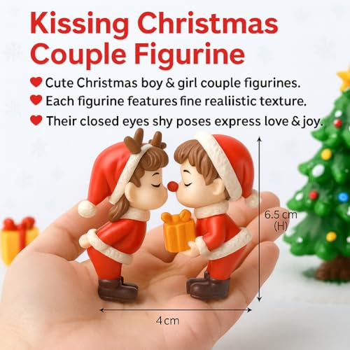 VAYINATO® Kissing Christmas Couple Miniature Figurine – Cute Resin Santa Boy & Girl Tabletop Decor | Romantic Holiday Ornament for Car, Home, DIY Crafts & Gifts - Image 2