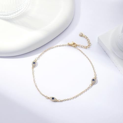 Rotnso Anklets for Women 14K Gold Plated Evil Eye Ankle Bracelets Trendy Waterproof Boho Chain Link Anklets Set Dainty Cute Diamond Beaded Non Tarnish Summer Beach Jewelry Gift - Image 4