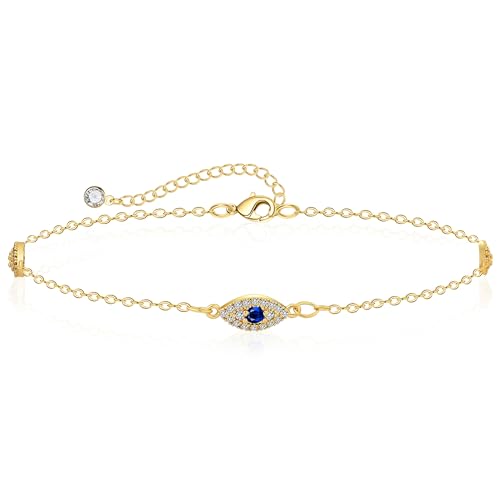 Rotnso Anklets for Women 14K Gold Plated Evil Eye Ankle Bracelets Trendy Waterproof Boho Chain Link Anklets Set Dainty Cute Diamond Beaded Non Tarnish Summer Beach Jewelry Gift - Image 1