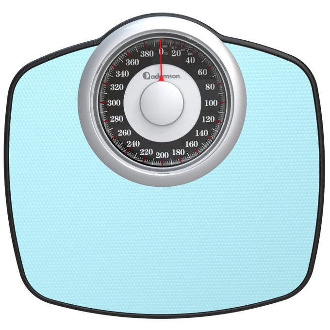 A25 SCALES FOR BODY WEIGHT - UP TO 400 LB - 5.3" DIAL ON 12.4" X 12" PLATFORM - ANTI-SKID RUBBER SURFACE - HIGH PRECISION BATHROOM SCALE ANALOG - DURABLE WITH 20-YEAR ASSURANCE - LIGHT BLUE