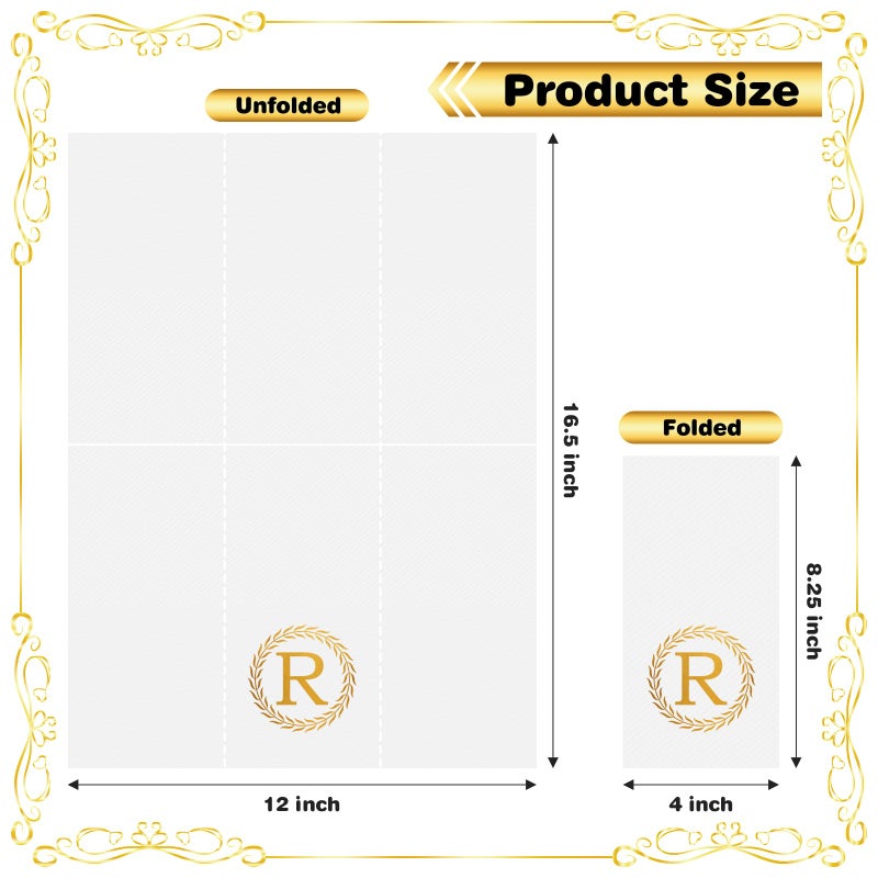 NFSQ 100 Gold Monogram Disposable Napkins - Letter R Hand Towles Decorative  Dinner Napkins for Guest  Monogrammed Hand Towels for Bathroom Wedding Birthday Party Baby Shower - Image 1