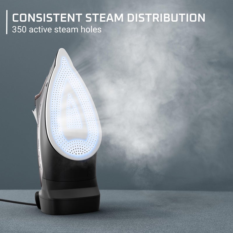 Rowenta Iron Steamer for Clothes, Stainless Steel Soleplate, Iron with Retractable Cord, Black, DW2459 - Image 2
