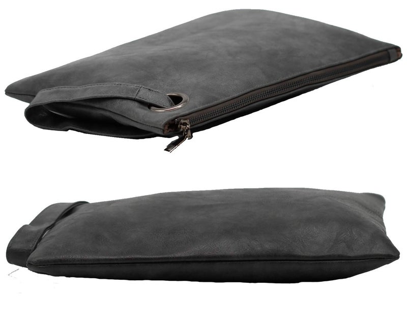 Amaze Womens Oversized Clutch Bag Large PU Leather Pouch Evening Handbags Envelope Purse with Wristlet Shoulder Lady (Grey) - Image 3