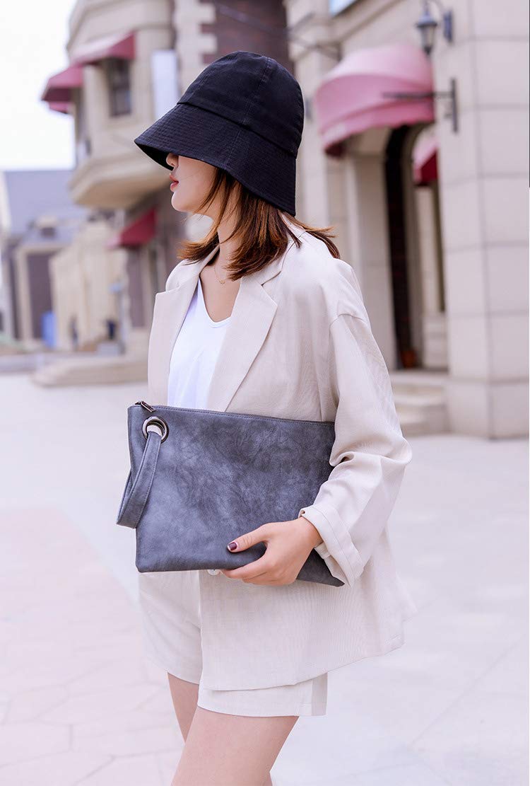 Amaze Womens Oversized Clutch Bag Large PU Leather Pouch Evening Handbags Envelope Purse with Wristlet Shoulder Lady (Grey) - Image 5