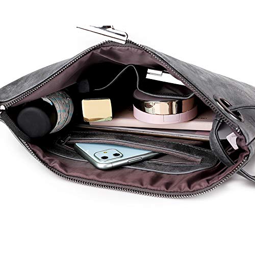 Amaze Womens Oversized Clutch Bag Large PU Leather Pouch Evening Handbags Envelope Purse with Wristlet Shoulder Lady (Grey) - Image 4