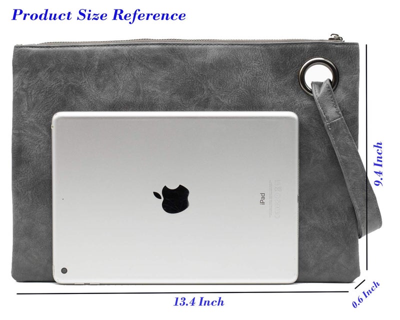 Amaze Womens Oversized Clutch Bag Large PU Leather Pouch Evening Handbags Envelope Purse with Wristlet Shoulder Lady (Grey) - Image 2