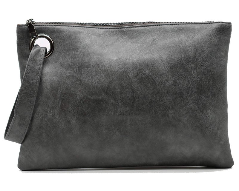 Amaze Womens Oversized Clutch Bag Large PU Leather Pouch Evening Handbags Envelope Purse with Wristlet Shoulder Lady (Grey) - Image 1