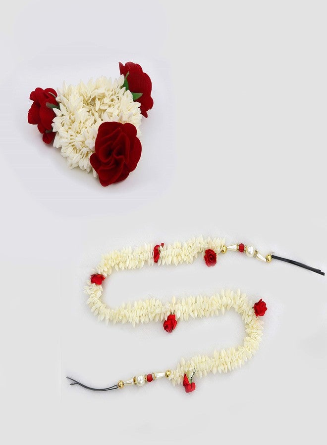بارادايس زينة شعر بارادايس على شكل كعكة، زهور غاجرا صناعية، إكسسوارات شعر نسائية، أحمر وأبيض، 60 غرام، عبوة من قطعتين - Image 1