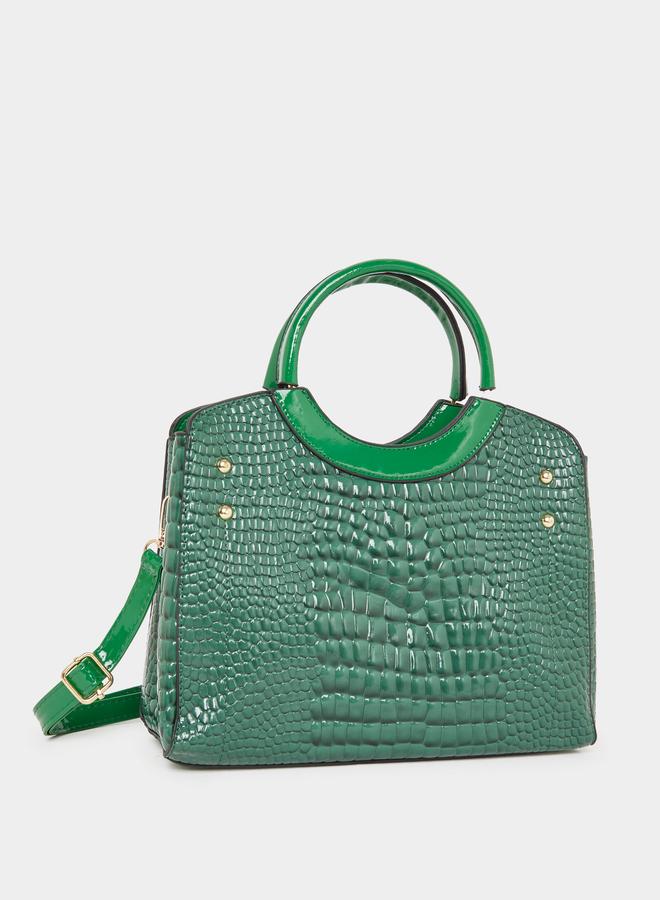 Styli Croc Skin Double Top Handles Handbag with Purse Set - Image 2