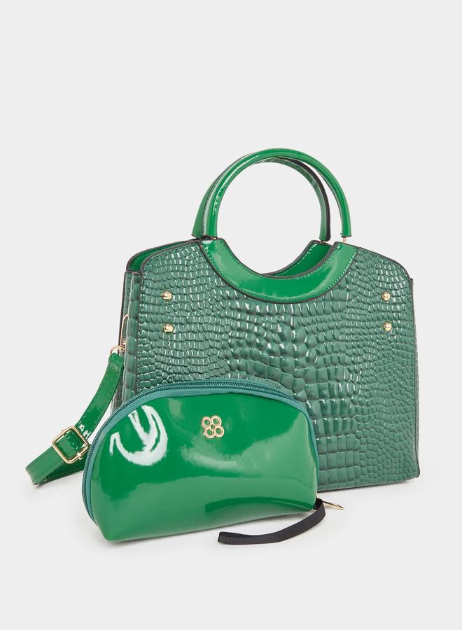 Styli Croc Skin Double Top Handles Handbag with Purse Set - Image 1