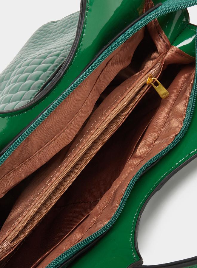 Styli Croc Skin Double Top Handles Handbag with Purse Set - Image 5