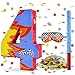 Lcoor Blue Racing Cars Themed Birthday Decorations Racing Cars Themed Number 4 Pinata with Stick Blindfold and Confetti Fire Race Car Checkered Flag Themed 4th Birthday Party Supplies Fire Race Car 4th - Image 2