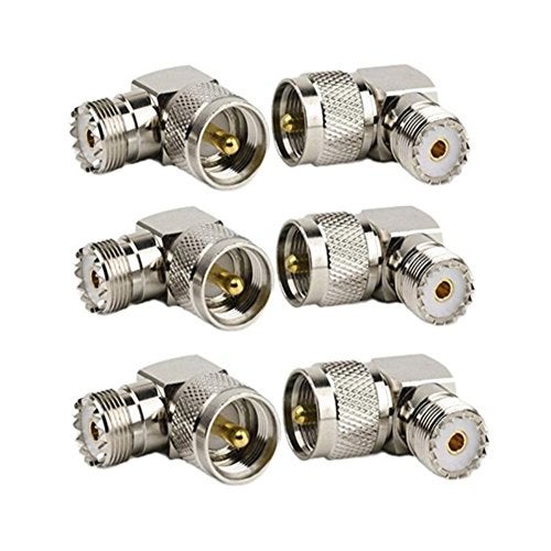 bnafes UHF Male PL259 to Female SO239 RF Coaxial Adapter, UHF 90°Right Angle Connector, F Type Female to Male Connector for CB Radio Antenna, Wireless LAN Devices, Coaxial Cable 6-Pack - Image 1