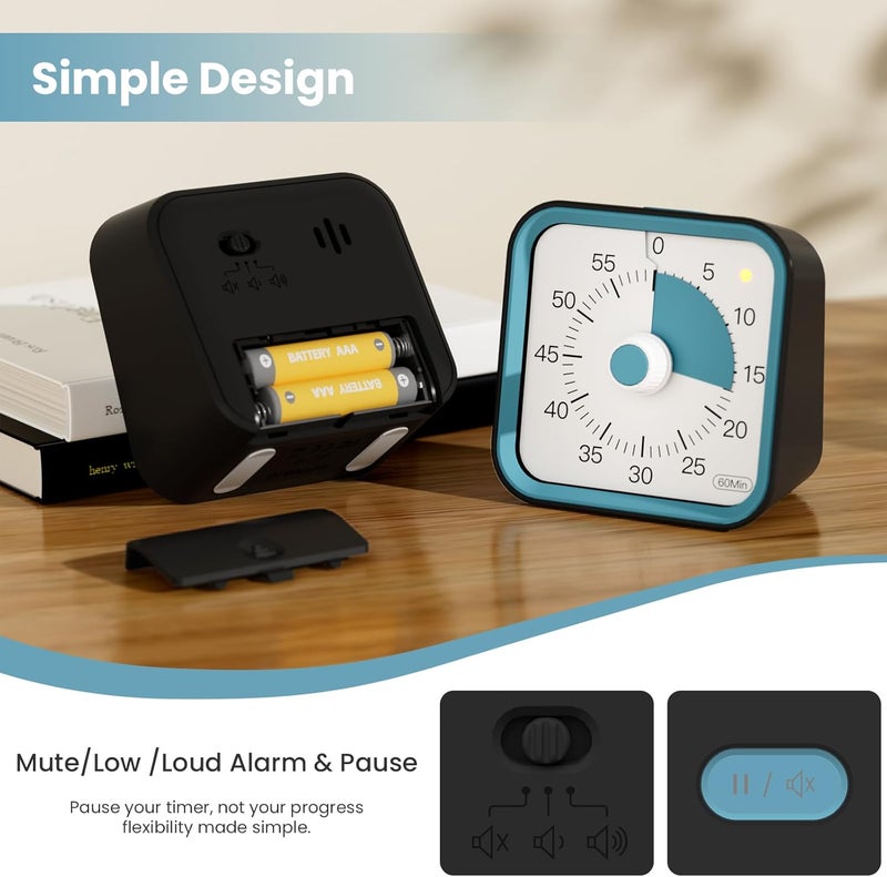InfPokid Visual Timer with Pause Function for Kids and Adults, Productivity Timer for Study, Teaching, Kitchen Cooking, Office Meetings, Time Management for ADHD (Black) - Image 4