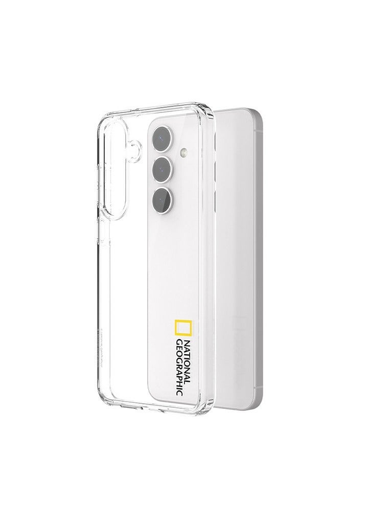 ناشيونال چيوغرافيك جراب ناشيونال جيوغرافيك V2 كريستال شفاف صلب لهاتف جالاكسي S25 بلس - غطاء خلفي شفاف مقاوم للصدمات مع شعار باللونين الأسود والأصفر - Image 1