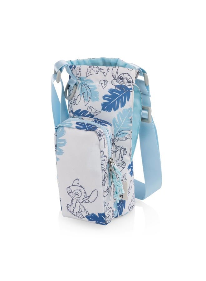 Picnic TIME Disney Lilo & Stitch 40 oz Tumbler Tote, Insulated Crossbody Tumbler Bag with Strap and Phone Pocket, Fits Most Tumblers, Made from Recycled Materials (White Blue Leaf Design) - Image 1