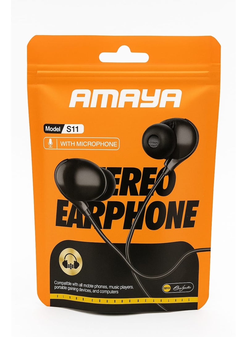 أمايا سماعات Amaya S11صوت نقي ومكالمات واضحة في تصميم أنيق! تُعد سماعات الأذن Amaya S11 خيارًا ممتازًا لمن يبحث عن جودة صوت جيدة وميزة الميكروفون المدمج، مع توافق واسع النطاق - Image 1