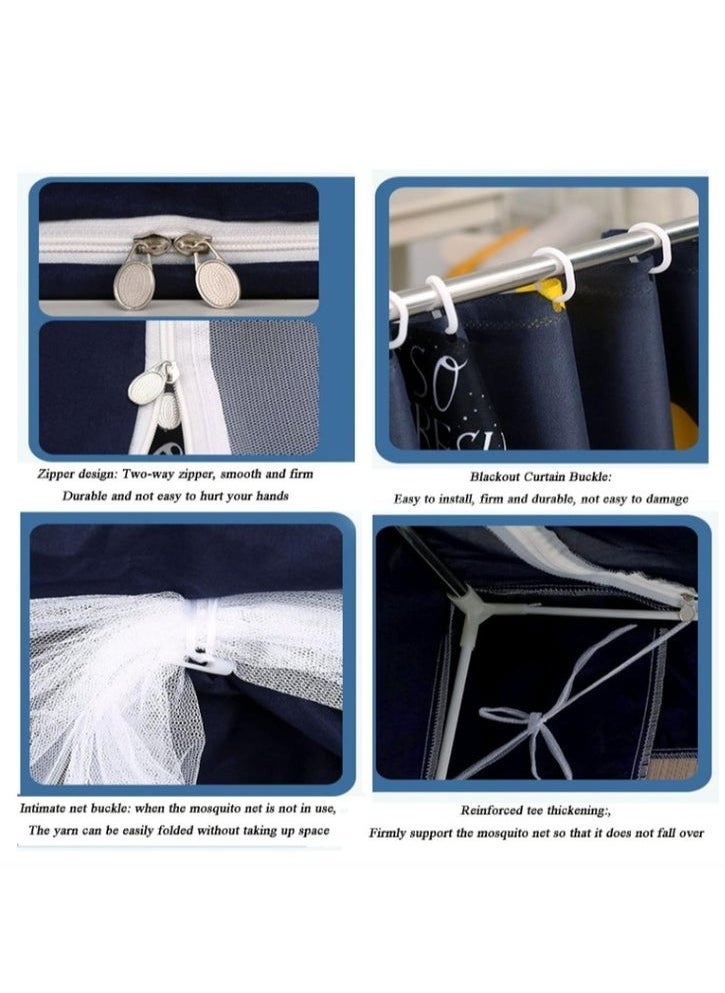 XiuWoo 90*190*110cm Bed Canopy Tents Curtain Blackout Curtain Single Bed Tent Curtain Student Shading Cloth Bed Canopy Mosquito Net Student Sleep Privacy Protection Happy Duck Pattern  - Image 4