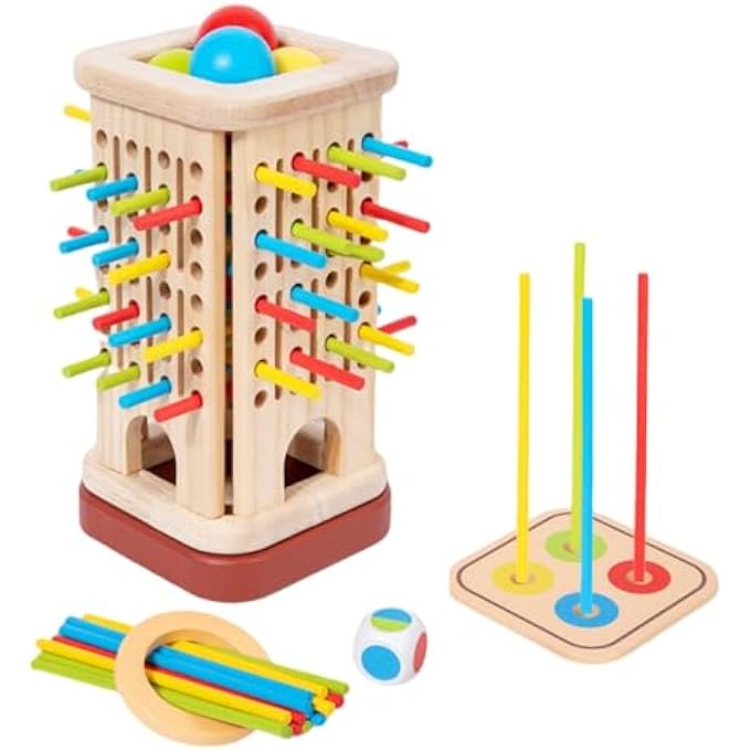 TRIPLE WOODEN LEARNING COLOR SORTING TOY, MONTESSORI TRAVEL TOY FOR TODDLERS, PULL-OUT STICKS, INSERT STICKS, AND STORAGE IN ONE FOR BOYS AND GIRLS AGES 3 (22 * 13 * 10CM) - Image 1