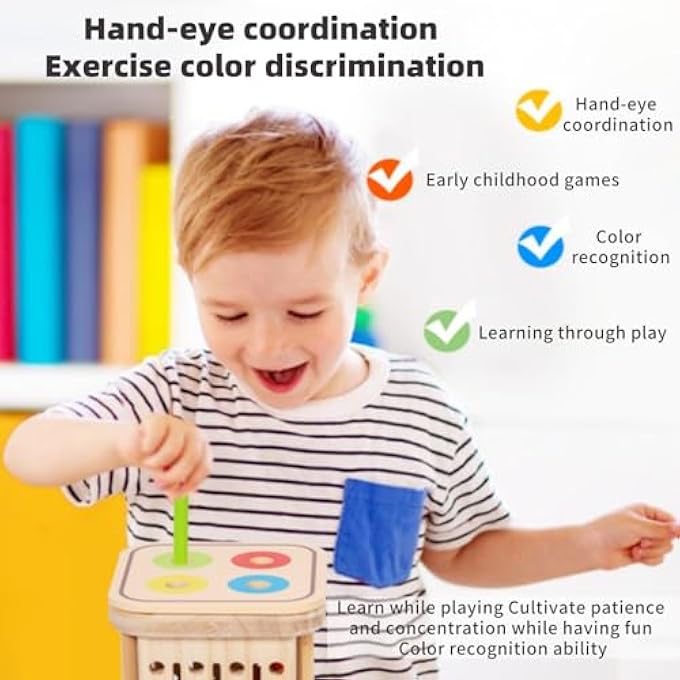 TRIPLE WOODEN LEARNING COLOR SORTING TOY, MONTESSORI TRAVEL TOY FOR TODDLERS, PULL-OUT STICKS, INSERT STICKS, AND STORAGE IN ONE FOR BOYS AND GIRLS AGES 3 (22 * 13 * 10CM) - Image 3