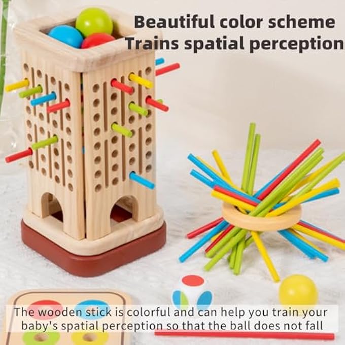 TRIPLE WOODEN LEARNING COLOR SORTING TOY, MONTESSORI TRAVEL TOY FOR TODDLERS, PULL-OUT STICKS, INSERT STICKS, AND STORAGE IN ONE FOR BOYS AND GIRLS AGES 3 (22 * 13 * 10CM) - Image 4