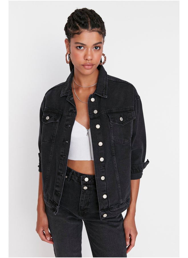 trendyol - Black Basic Denim Jacket TWOSS20CE0038 - Image 1