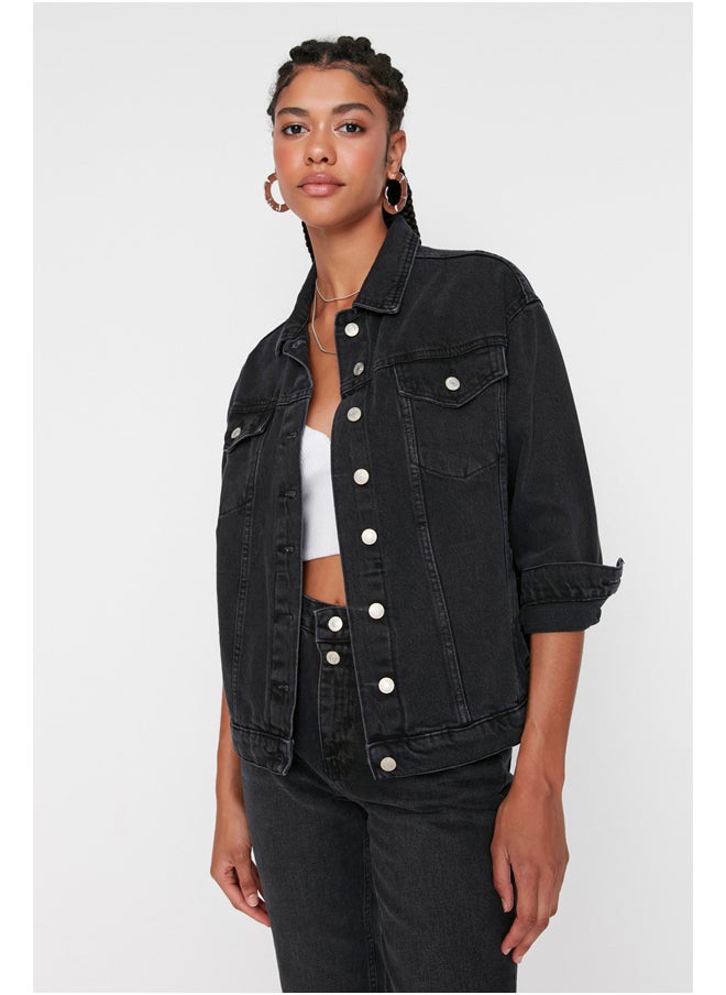 trendyol - Black Basic Denim Jacket TWOSS20CE0038 - Image 1