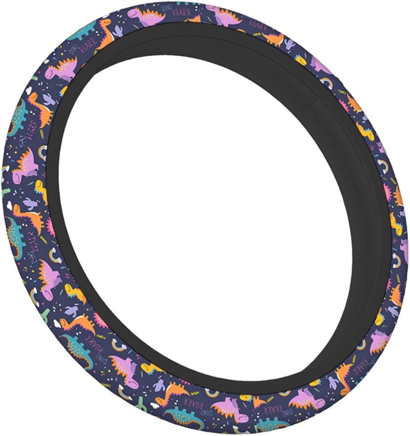 Swono Dinosaurs Cute Steering Wheel Cover Universal 15 Inch Cartoon Cute Dinosaurs with Rainbow Neoprene Car Steering Wheel Covers Stretchy Car Accessories for Women - Image 5