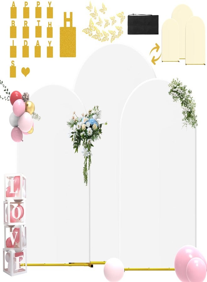 LIFENCE Wedding Arch Stand Covers Stretchy Backdrop(4ft/5/6ft) Set of 3 Double Color Spandex Fitted Arch Covers Round Top Chiara Arch Backdrop Stands Cover for Birthday Party & Banquet Showers(White+Ivory) - Image 1