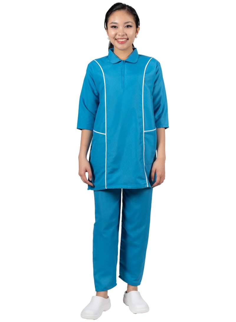 سترة رسمية بأكمام طويلة وحواف بيضاء، مع بنطال مطابق / زي جليسة أطفال / زي عمل