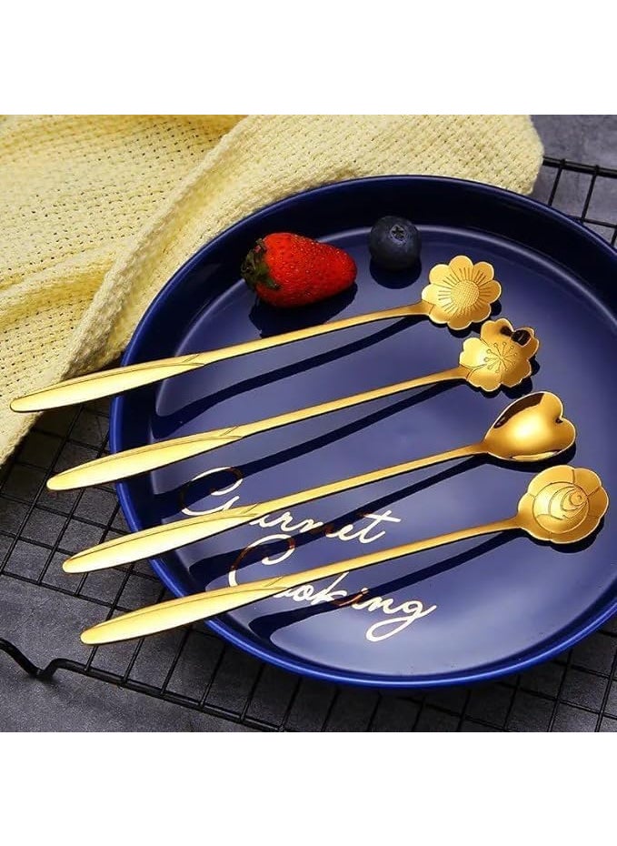 Pamidhar Pamidhar 4pcsSet Long Handle Flowers Shaped Stirring Spoon Flatware Ice Tea Dessert Spoon Kitchen Accessories Pack of 1  - Image 2