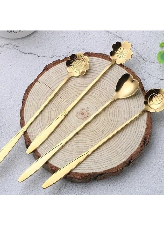 Pamidhar Pamidhar 4pcsSet Long Handle Flowers Shaped Stirring Spoon Flatware Ice Tea Dessert Spoon Kitchen Accessories Pack of 1  - Image 1